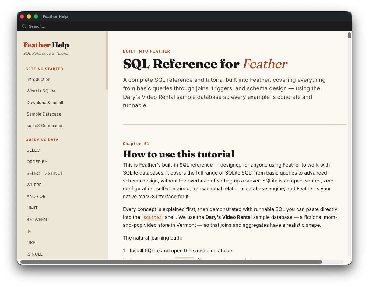 Feather — built-in SQL reference